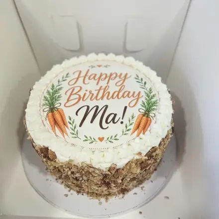 Carrot cake with a birthday print