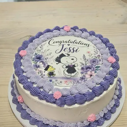 Purple congratulations cake