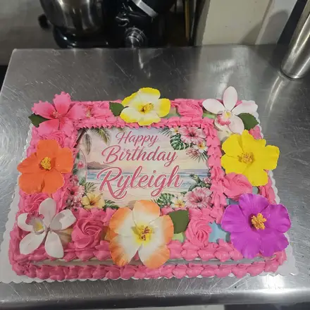 Tropical flower sheet cake
