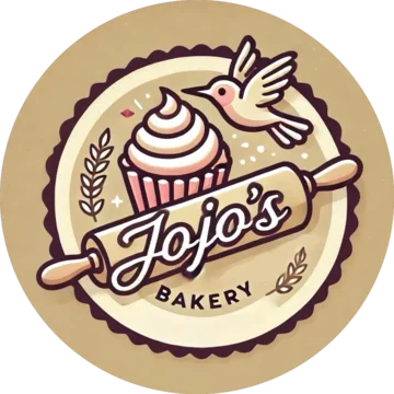 JoJo's Bakery logo: a cupcake, rolling pin and hummingbird