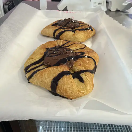 Chocolate-drizzled croissants